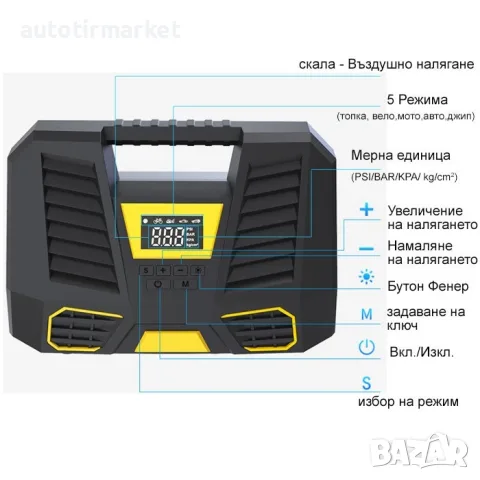 Компресор дигитален за гуми 12V – T146, снимка 2 - Аксесоари и консумативи - 56053856