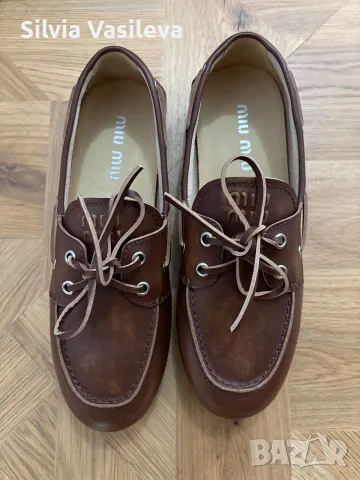 Дамски обувки Miu Miu lace-up leather boat shoes, снимка 4 - Дамски ежедневни обувки - 56085108