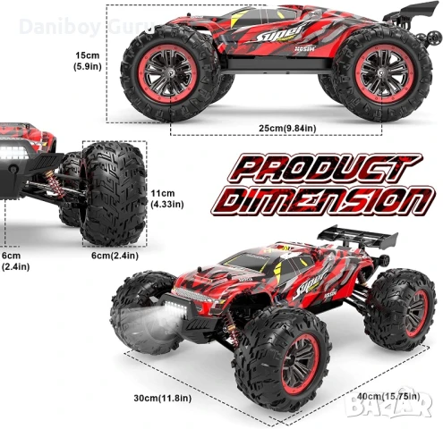 Hosim RC Кола 1/10 Безчеткова SUPER X07 Високоскоростна 68КМ/ч 4WD Офроуд Монстър Камион, снимка 4 - Коли, камиони, мотори, писти - 51126844