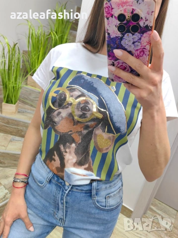 Дамски тениски с куче - Цветове, снимка 4 - Тениски - 54172983