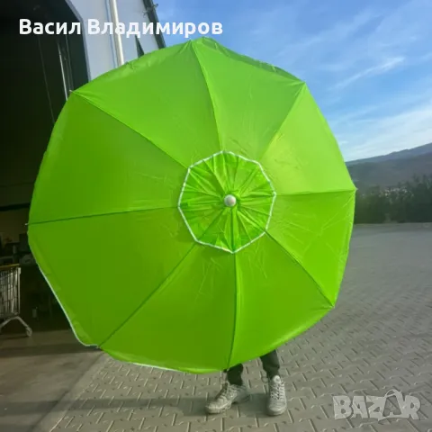 Плажен чадър чупещ, зелен, 200 см, снимка 3 - Градински мебели, декорация  - 49661469