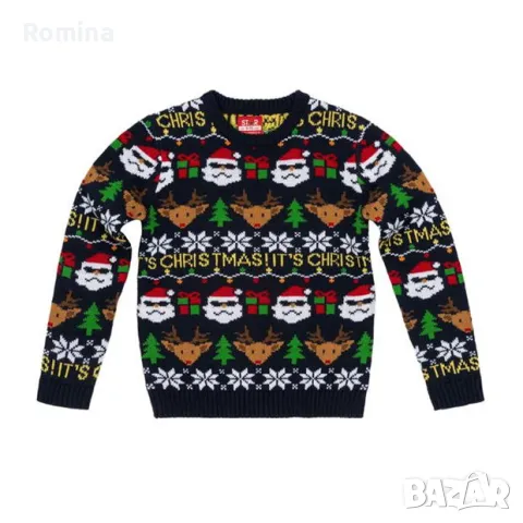 Детско-юношески пуловер с коледни мотиви