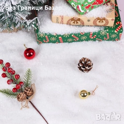 Нов Декоративен изкуствен сняг 200g – реалистичен зимен ефект за коледна украса, елхи и миниатюри, снимка 3 - Декорация за дома - 52503302