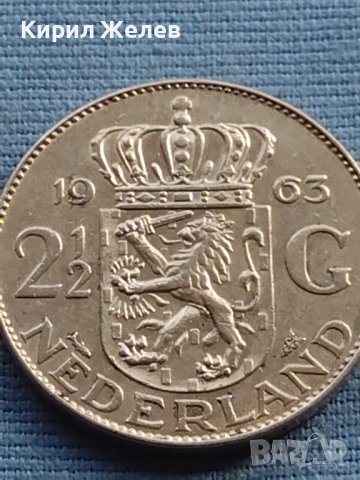 Сребърна монета 2 1/2 гулдена 1963г. Кралица Юлиана Нидерландска 29627, снимка 3 - Нумизматика и бонистика - 42755303