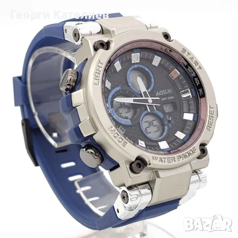 Спортен мъжки часовник с голям циферблат и синя каишка Код на продукта:B-01-02, снимка 2 - Мъжки - 48125979