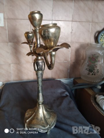 посребрен метален свещник, снимка 4 - Антикварни и старинни предмети - 37123406