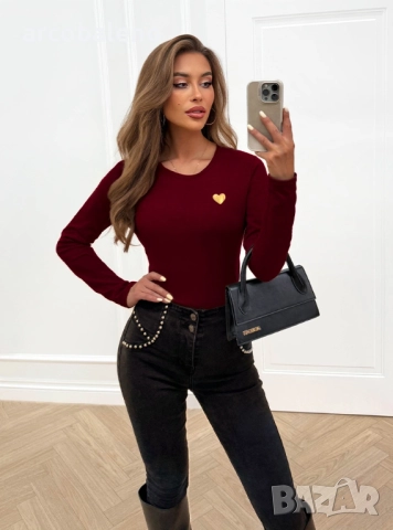 Дамска тениска с дълги ръкави и декоративен принт Burnice, 4цвята , снимка 9 - Тениски - 51791775