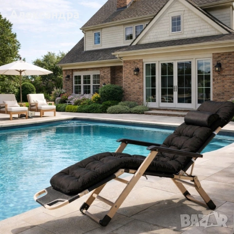 Луксозен градински шезлонг сгъваем, със златиста рамка 3 позиции на регулиране, снимка 4 - Градински мебели, декорация  - 53891791