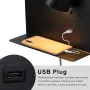 SUNLLOK Модерна LED стенна лампа с USB порт и рафт, черна, снимка 2