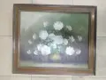 Маслена картина - Натюрморт с бели рози във ваза, подпис IRENE Cox, ∼52х55 см с рамка, снимка 1