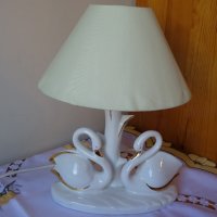 Ретро настолна лампа с порцеланови лебеди.     , снимка 3 - Настолни лампи - 42407248
