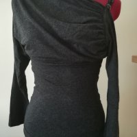 Тъмно Сива блуза с паднало рамо S/M, снимка 1 - Блузи с дълъг ръкав и пуловери - 30282650