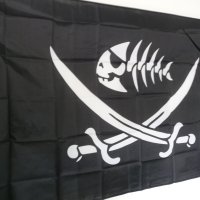 Пиратско знаме риба скелет две саби абордаж флаг корсар акула, снимка 2 - Други - 38271736