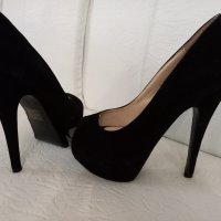 Официални обувки за бал. Размер: 38. Черен набук, отворени отпред., снимка 2 - Дамски елегантни обувки - 40523192