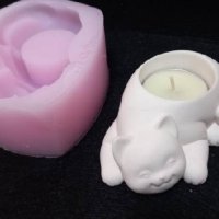 3D Голямо Коте Котенце силиконов молд форма калъп свещ свещник кашпа, снимка 1 - Форми - 37004563