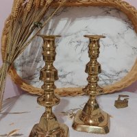 2 броя комплект бронзови свещници за една свещ., снимка 1 - Антикварни и старинни предмети - 44466611