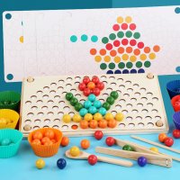 Rainbow wooden clip beads мултифункционална игра с мъфини, топчета и шаблони от дърво , снимка 9 - Образователни игри - 37478078