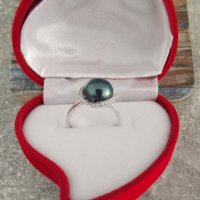 Сребърен пръстен с перла в луксозна кутия, снимка 2 - Пръстени - 34878544