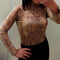 Поло от еластичен тюл - леопардов принт, снимка 3 - Блузи с дълъг ръкав и пуловери - 30383576