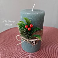 Декорирана коледна зелена свещ, снимка 2 - Коледни подаръци - 38595151