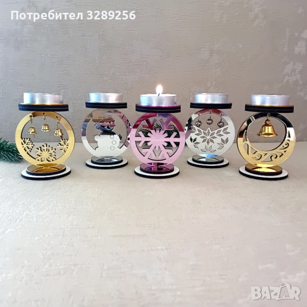 Коледен подарък свещник огледален, Коледа, украса, декорация, снимка 1