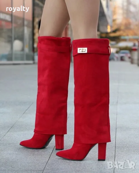 Ботуши на ток - червен велур, снимка 1