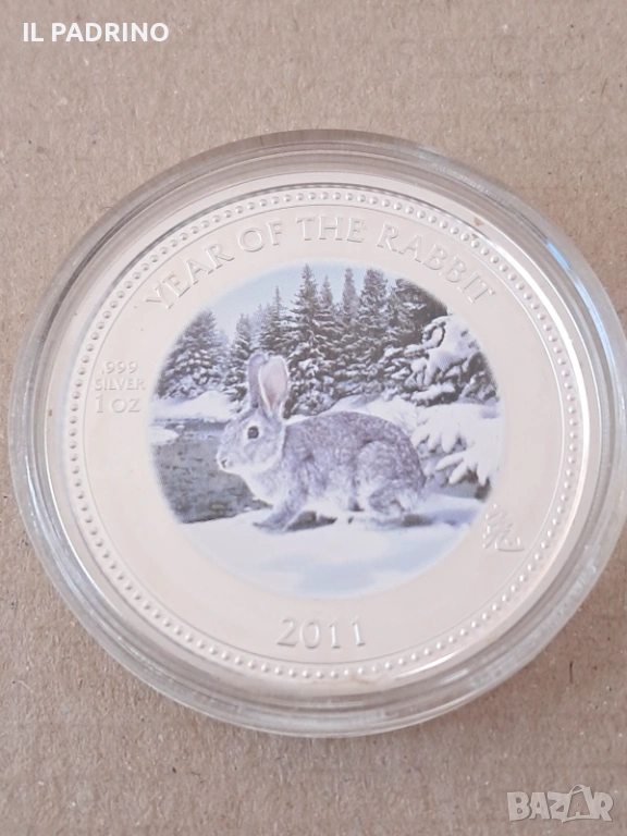Сребро 2 долара лунар цветен година на Заека 2011 1 унция 1 OZ, снимка 1