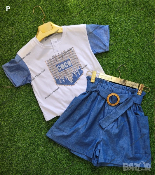 Кроп топ къс топ с дънкови ръкви, снимка 1