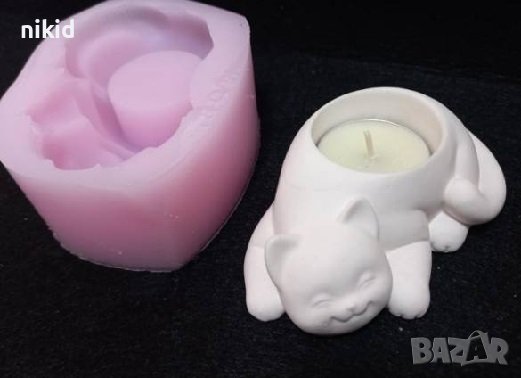 3D Голямо Коте Котенце силиконов молд форма калъп свещ свещник кашпа, снимка 1