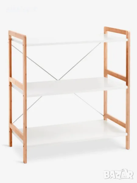 0386 Етажерка 3 рафта бамбук/бяло, снимка 1
