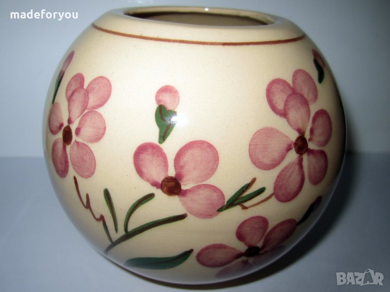Ваза,вазичка Холандска сферична керамична с флорални мотиви, снимка 1