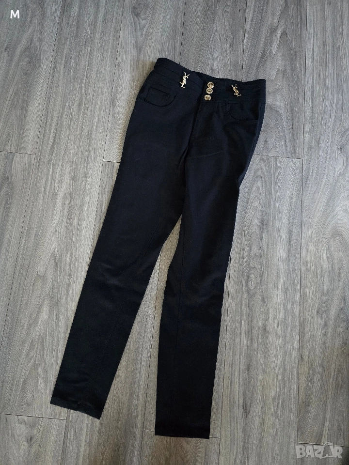 Жесток чер дамски панталон Yves Saint Laurent + златни брошки , снимка 1