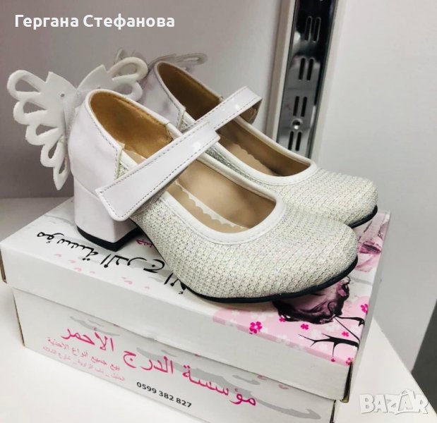 Обувки на ток с пеперуда Бяло-26,27,28,29,30,31,32,33,34,35,36 Сребристи-26,27,28,29,30,31,32,33,34,, снимка 1