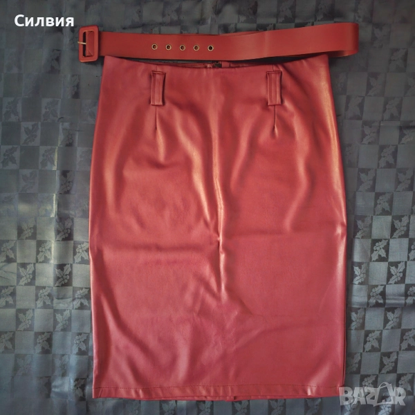 Червена дълга кожена права пола тип "молив" "Body Flirt" XL-XXL размер, снимка 1