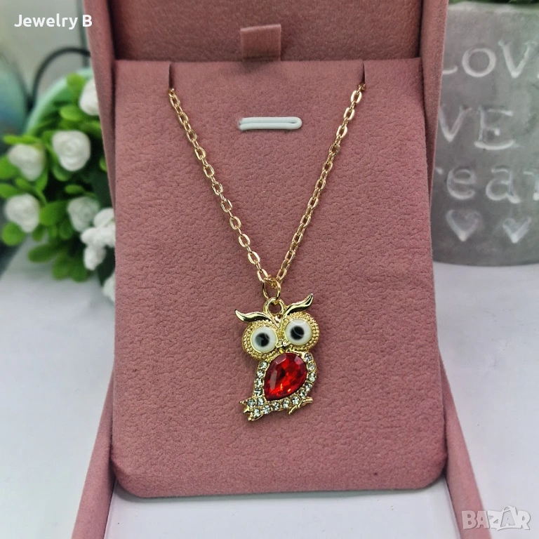  Златисто колие с червен камък, снимка 1