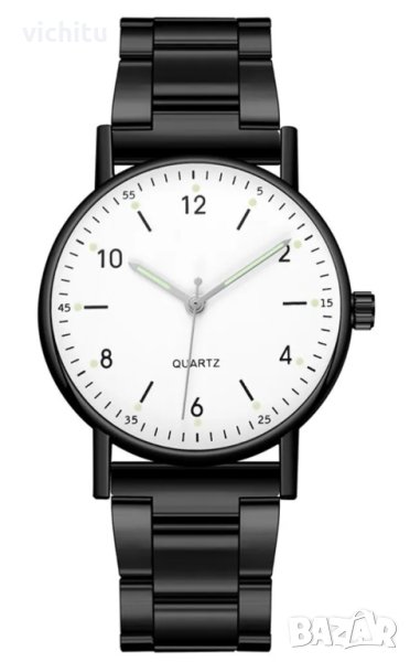 Класически нов мъжки ръчен часовник с метална верижка в черен цвят., снимка 1