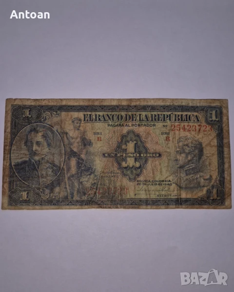 1 песо оро 1940 Колумбия , снимка 1