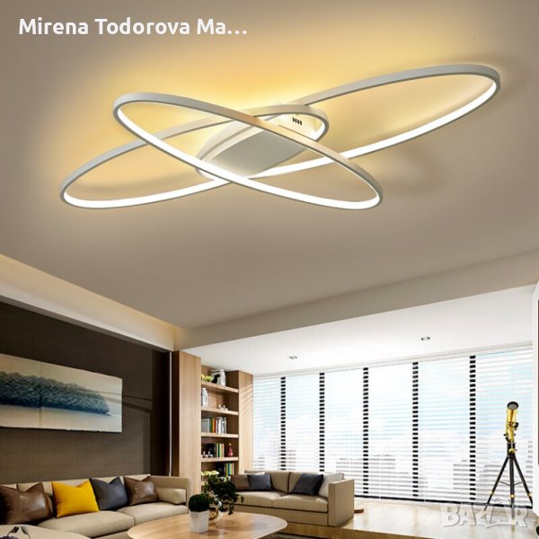 Двойни пръстени Бяла LED лампа за таван с дистанционно, снимка 1