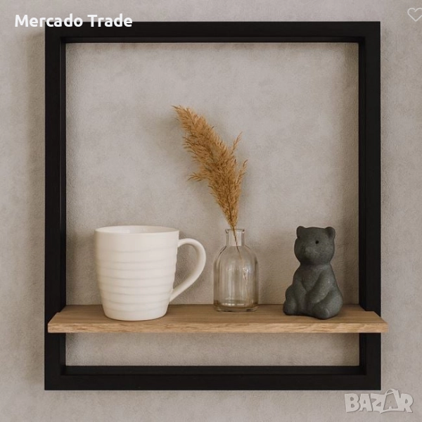 Декоративен рафт с черна рамка Mercado Trade, Дърво , снимка 1