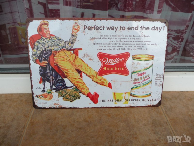 Метална табела бира Miller ловджия куче патрондаш кен чаша, снимка 1