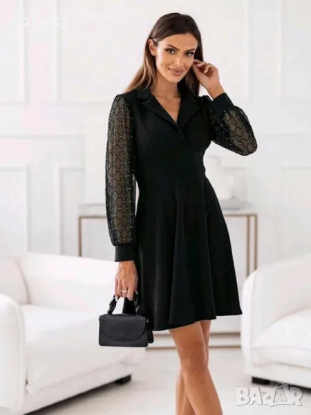 Черна официална рокля с ефектен ръкав , снимка 1