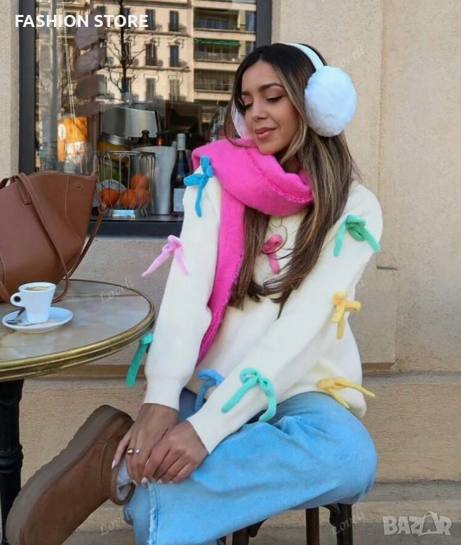 Дамски пуловер с панделки, снимка 1