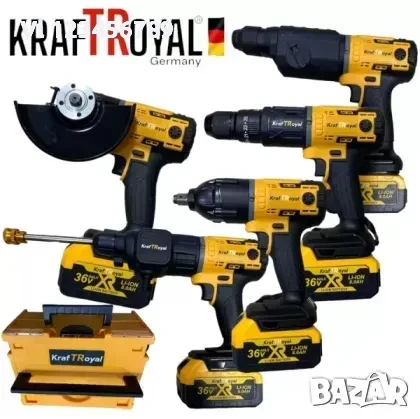 5в1 универсален комплект KraftRoyal с 5 приставки: винтоверт, гайковерт-импакт, перфоратор,водоструй, снимка 1