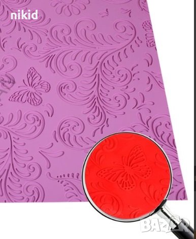  Разклонени листа пеперуди грамаден силиконов молд подложка килим текстура релеф дантела декор торта, снимка 1