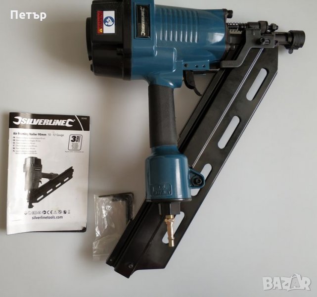 Пистолет такер пневматичен за дърво с пирони на 34° от 50-90мм, снимка 1