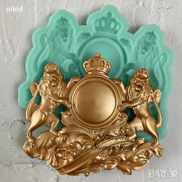 2 лъва лъвове лъв  с рамка кръг силиконов молд форма фондан гипс декор, снимка 1