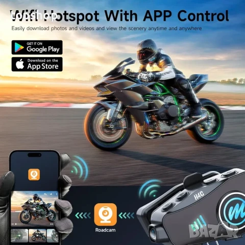 НОВИ IPX6 слушалки за мотоциклетна каска с камера Moman H4C 360° снимане с 32GB TF карта..., снимка 7 - Аксесоари и консумативи - 50579057