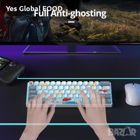 SOLIDEE 60% механична клавиатура 61 клавиша с LED подсветка, снимка 7 - Клавиатури и мишки - 52663359