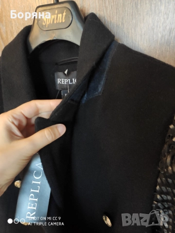 Replica Moda ново с етикет палто вълна с кожени ръкави, снимка 10 - Палта, манта - 52631600