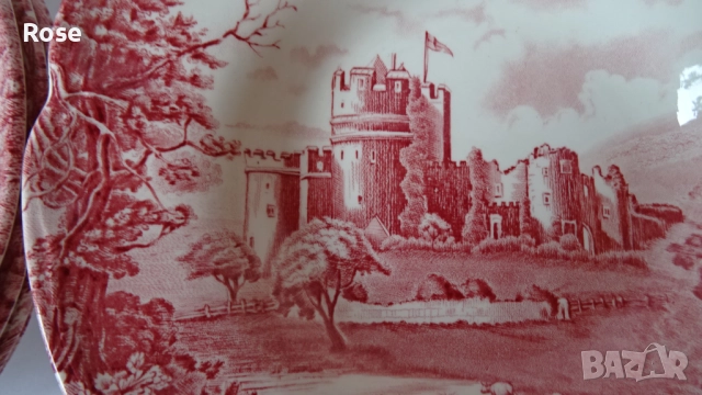 Порцелан винтидж - Англия Johnson Brothers розово-червено, снимка 6 - Чинии - 52217211